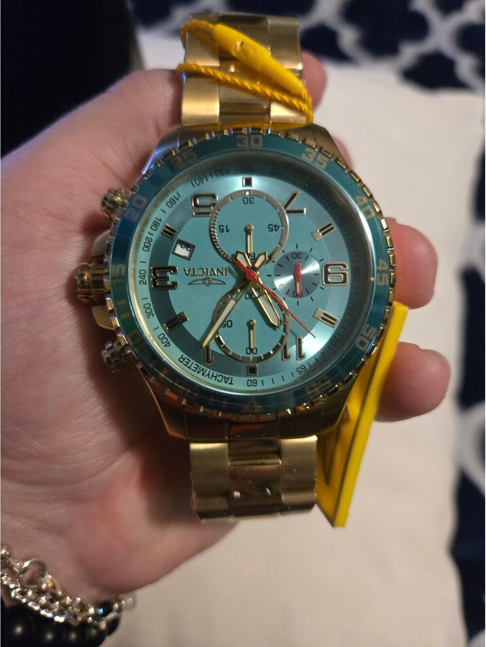 Invicta Men's Gold-Tone Stainless Steel Watch with Light Blue Dial, New